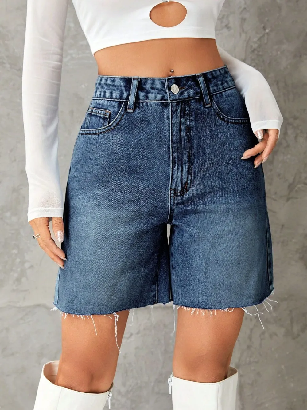 Frayed Hem Denim Shorts, image 8