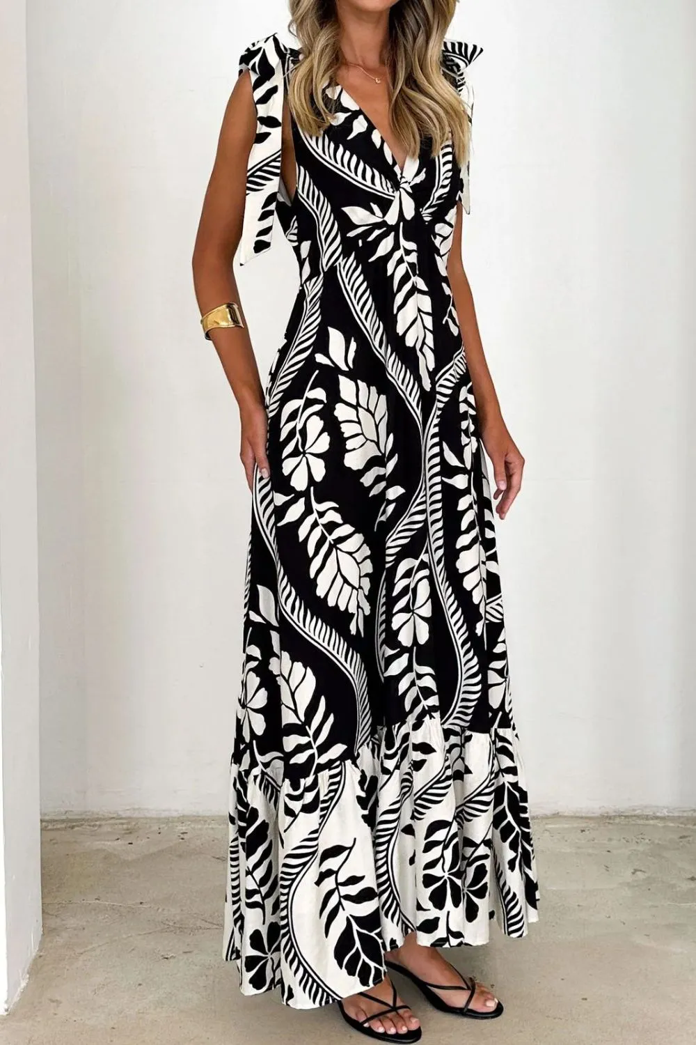 Printed V-Neck Tie Shoulder Midi Cami Dress, image 23