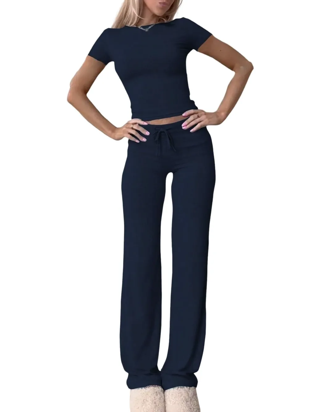 Round Neck Short Sleeve Top and Pants Set, image 28