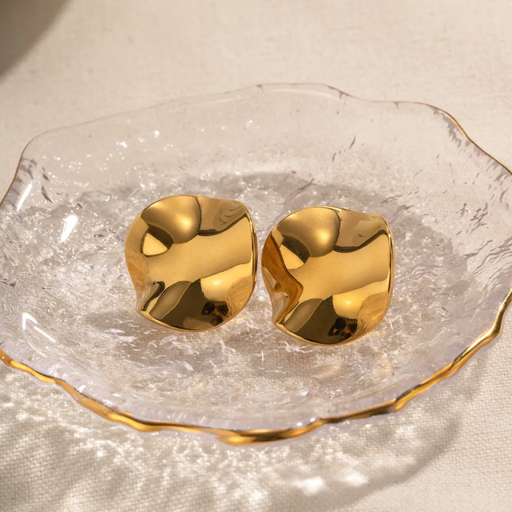 Geometric Pleated 18K Gold-Plated Stud Earrings, image 3
