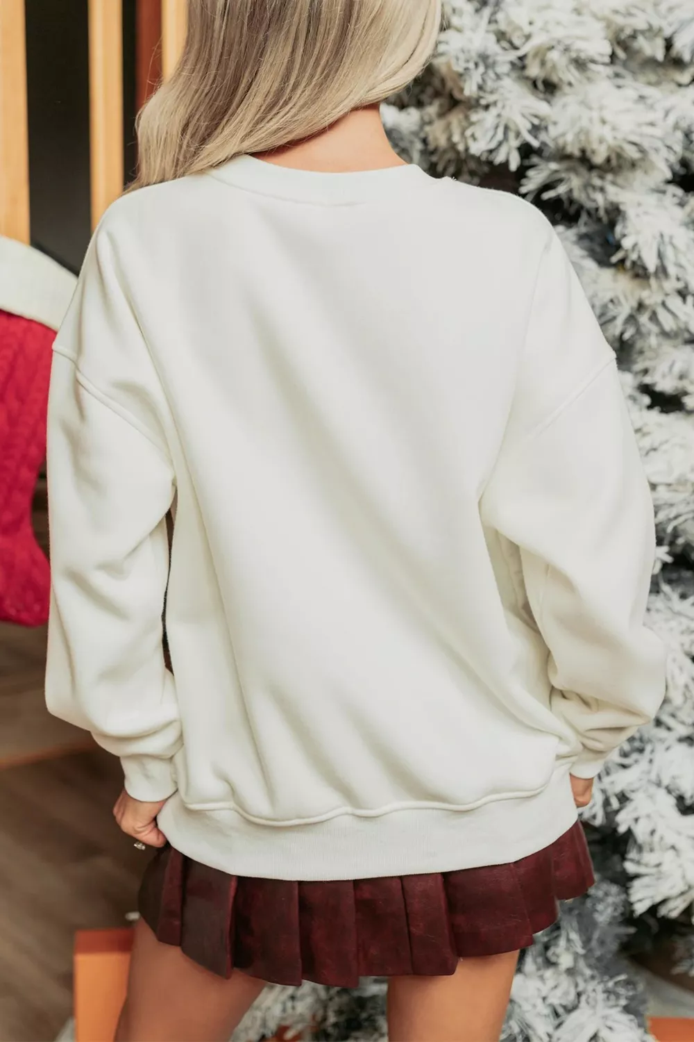 Merry Bow Graphic Drop Shoulder Loose Christmas Sweatshirt, image 4
