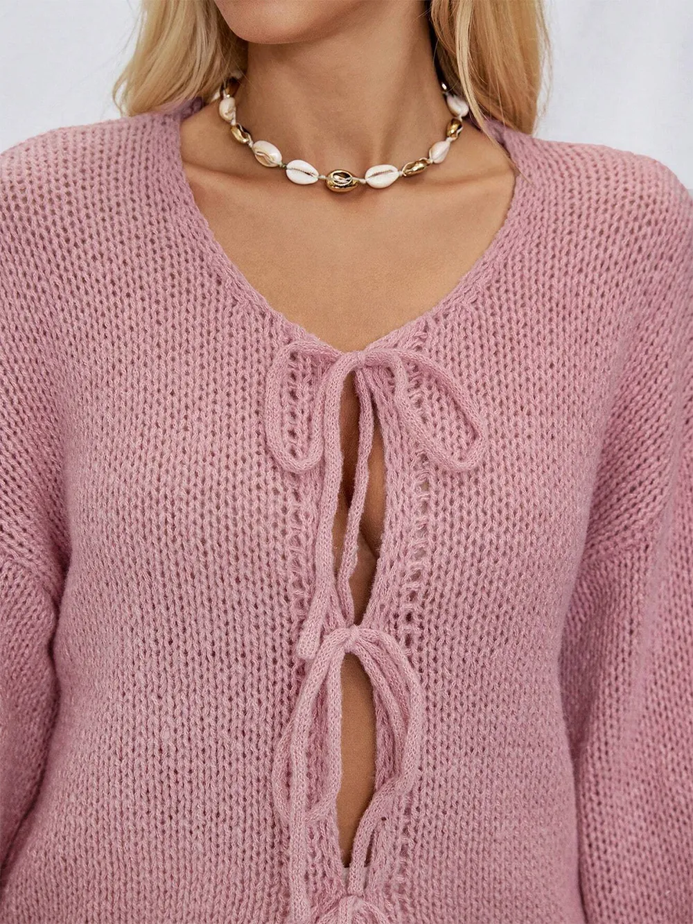 Tied Long Sleeve Dropped Shoulder Cardigan, image 6