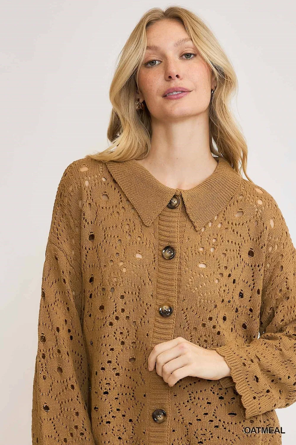 Crochet Button Down Knit Cardigan, image 3