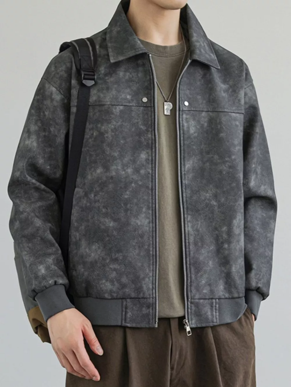 Men's Plus Size Zip Up Faux Leather Shacket, image 5