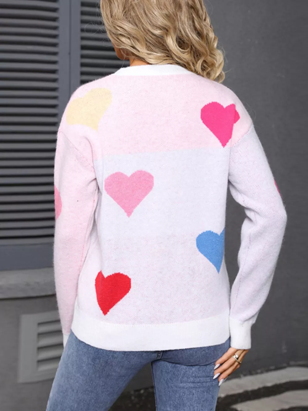 Valentine's Day Heart Round Neck Dropped Shoulder Sweater, image 13