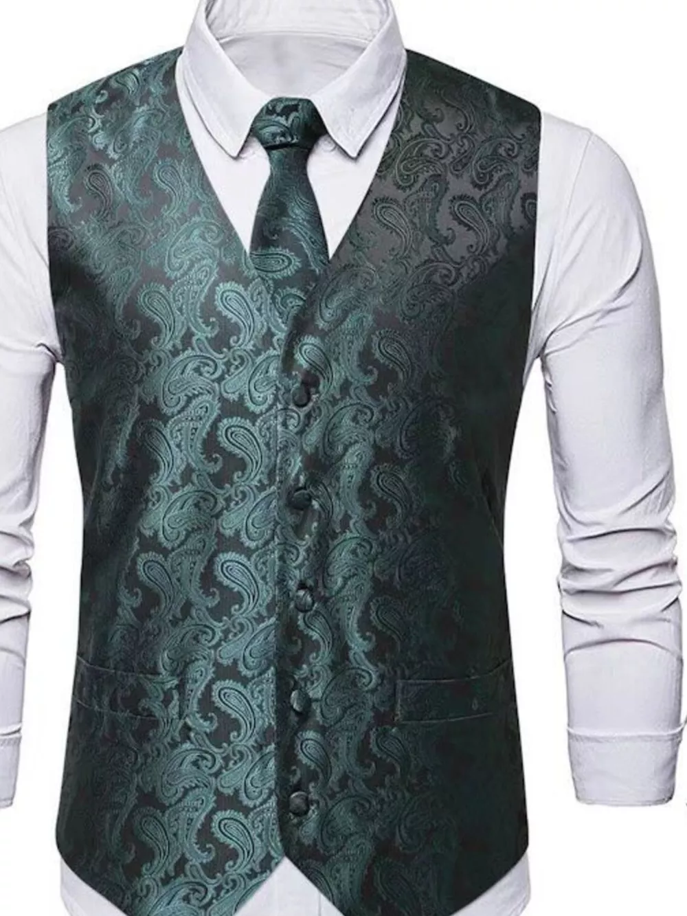 Men's Full Size Paisley Print Button Up Vest Plus Size, image 6