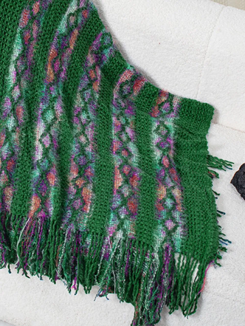 Fringe Contrast Hooded Poncho, image 16