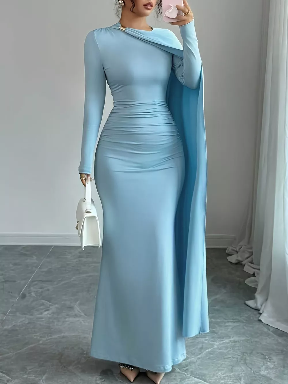 Ruched Long Sleeve Maxi Dress, image 4