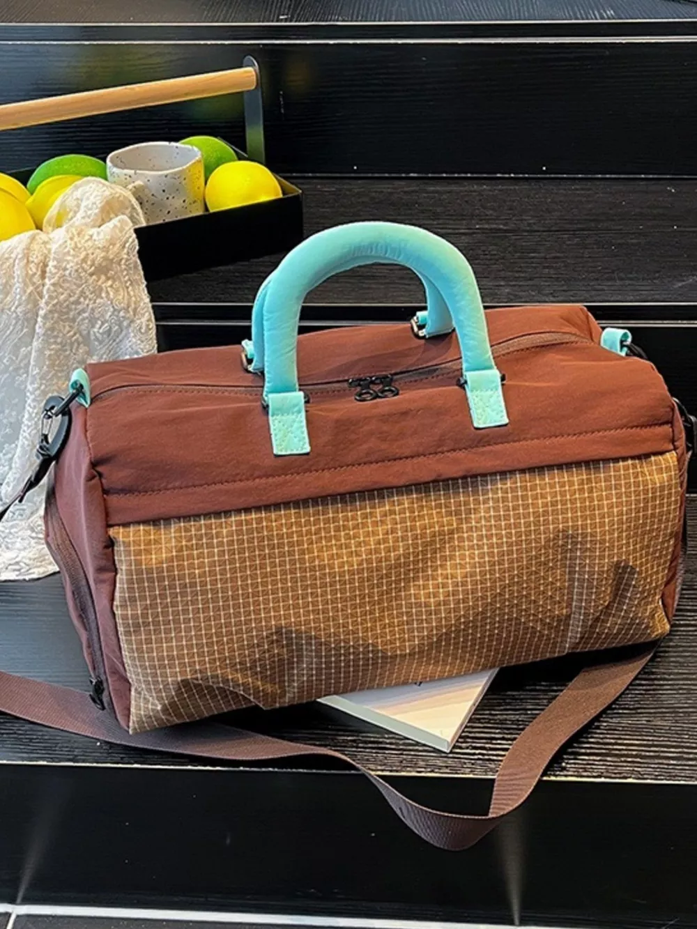 Plaid Oxford Sloth Travel Bag, image 5