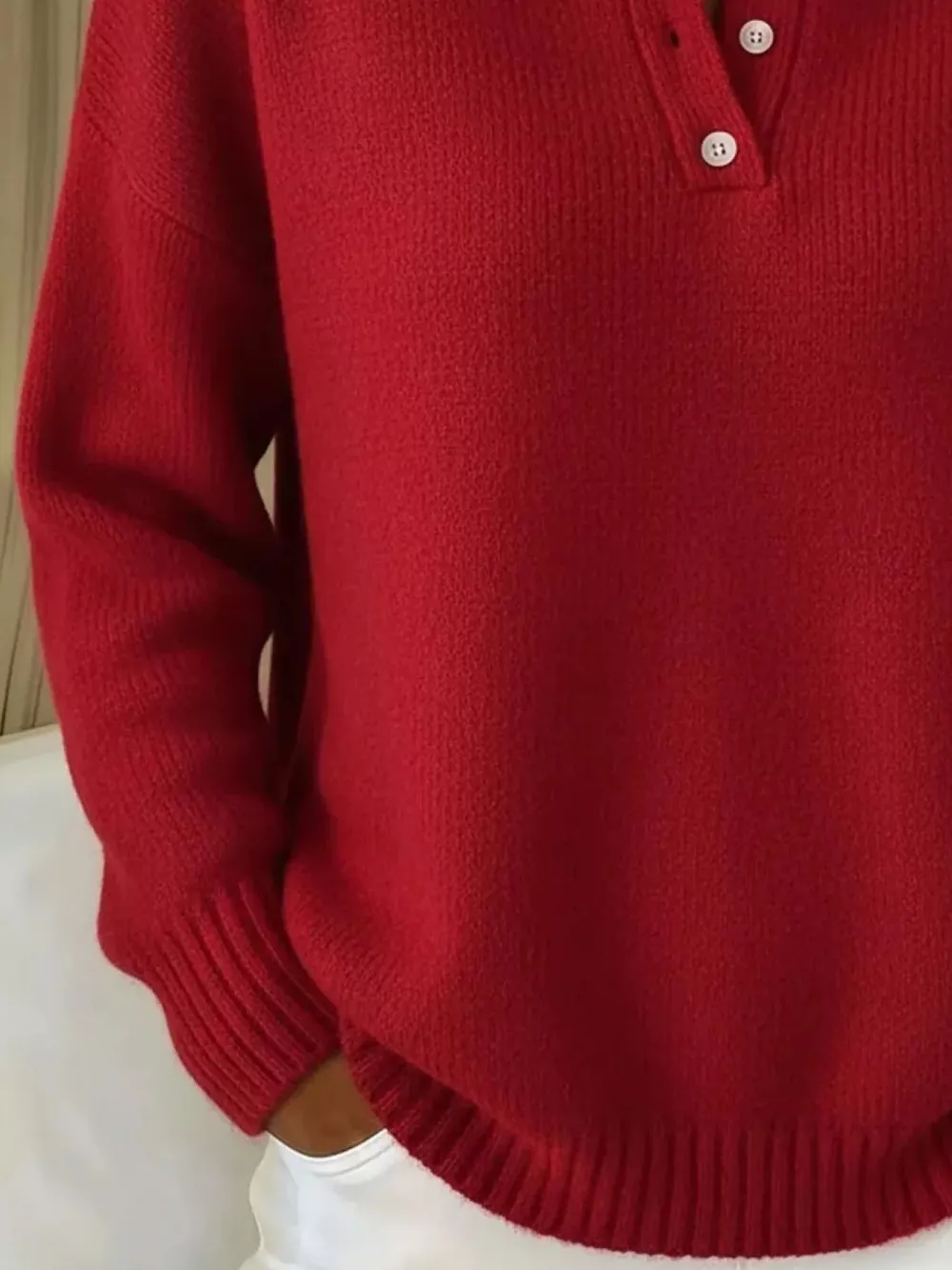 Full Size Button Detail Drop Shoulder Sweater Plus Size, image 10