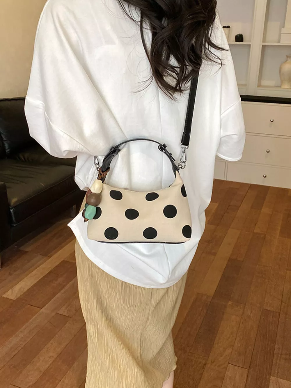 Polka Dot PU Leather Handbag, image 7
