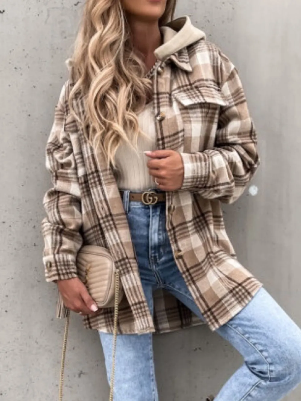 Plaid Button Up Jacket with Removable Hood, image 3