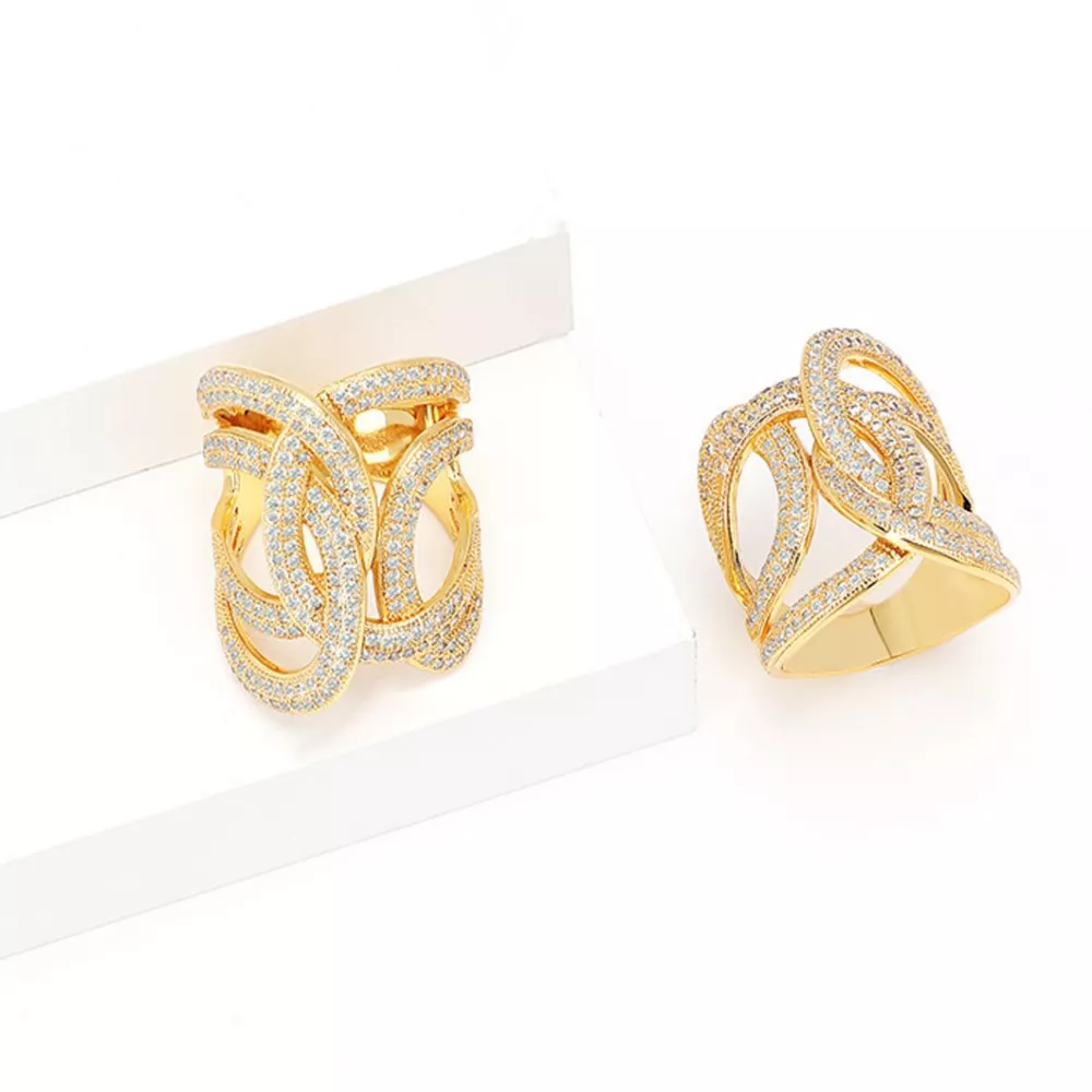 18K Gold-Plated Zircon Interwoven Ring, image 4