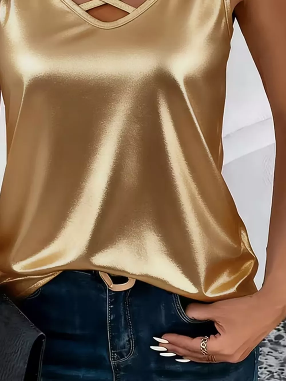 Satin V-Neck Criss-Cross Tank, image 18