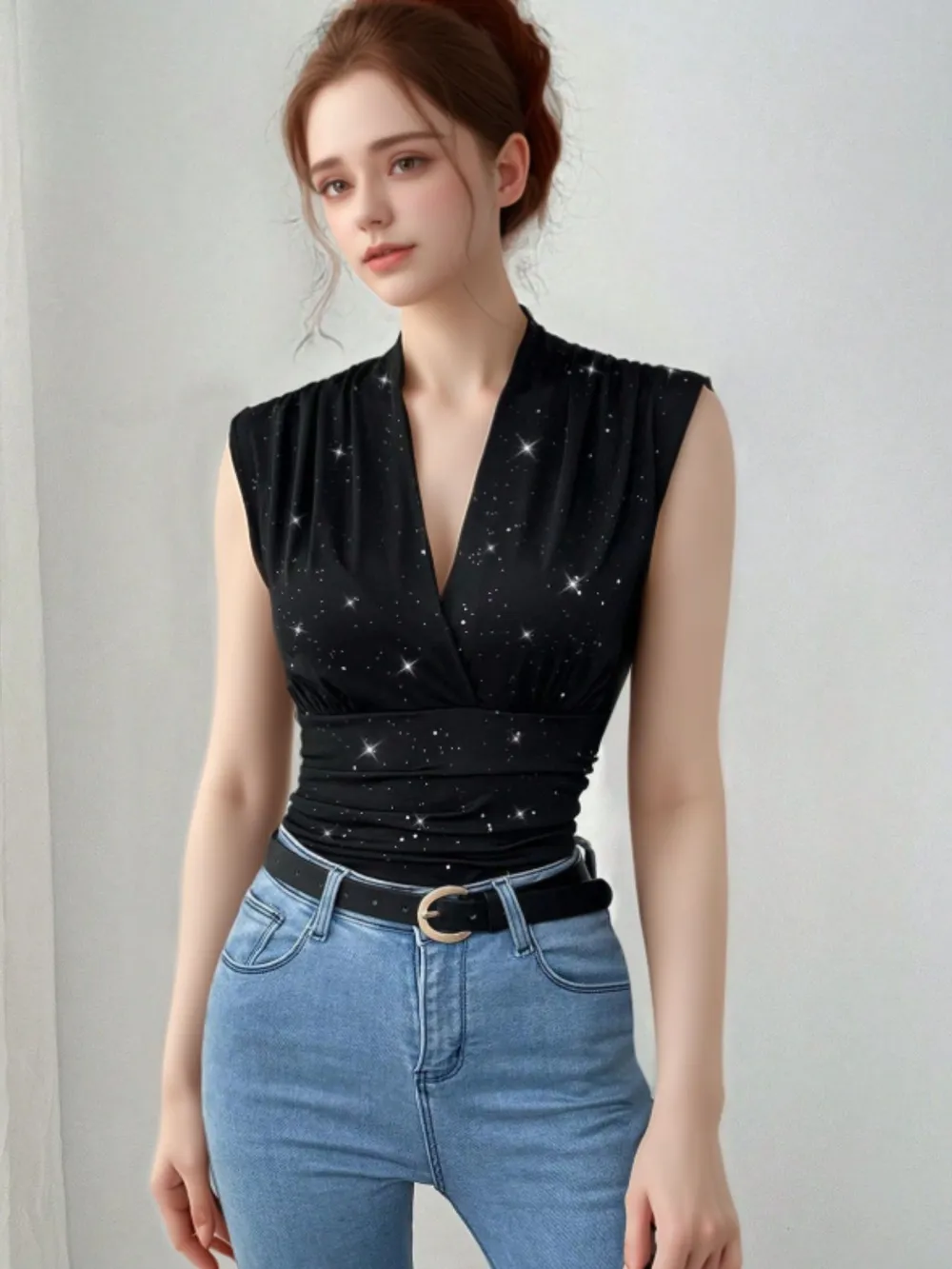 Surplice Sleeveless Slim Blouse, image 2