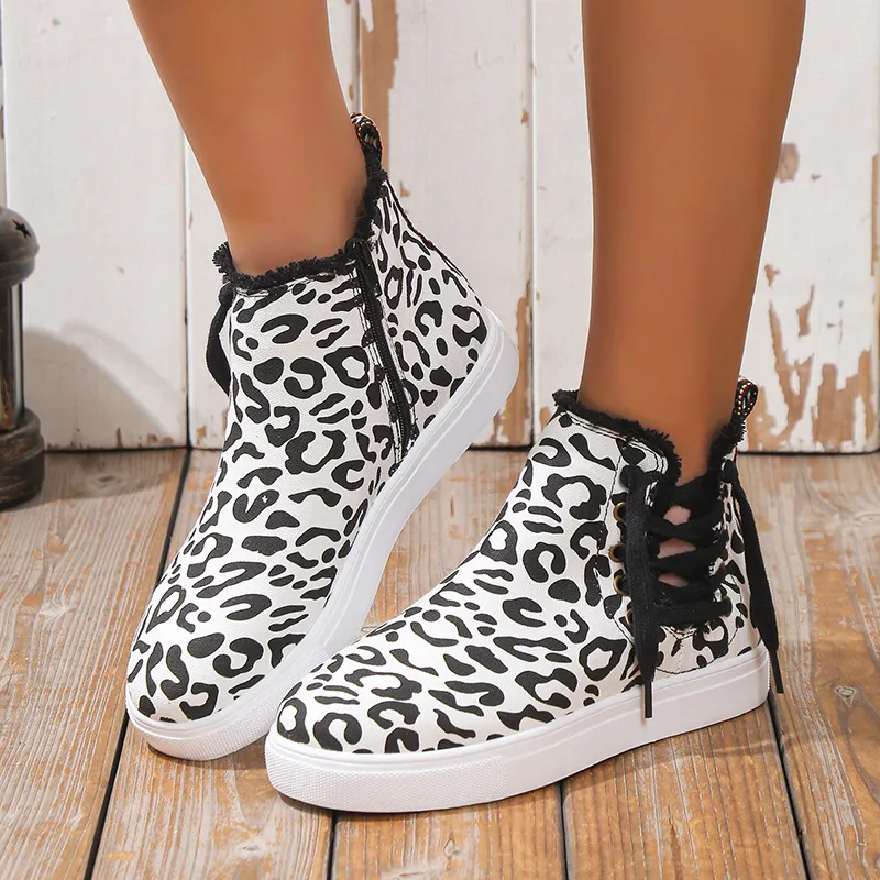 Lace-Up Round Toe Canvas Boots with Side Zip, image 7
