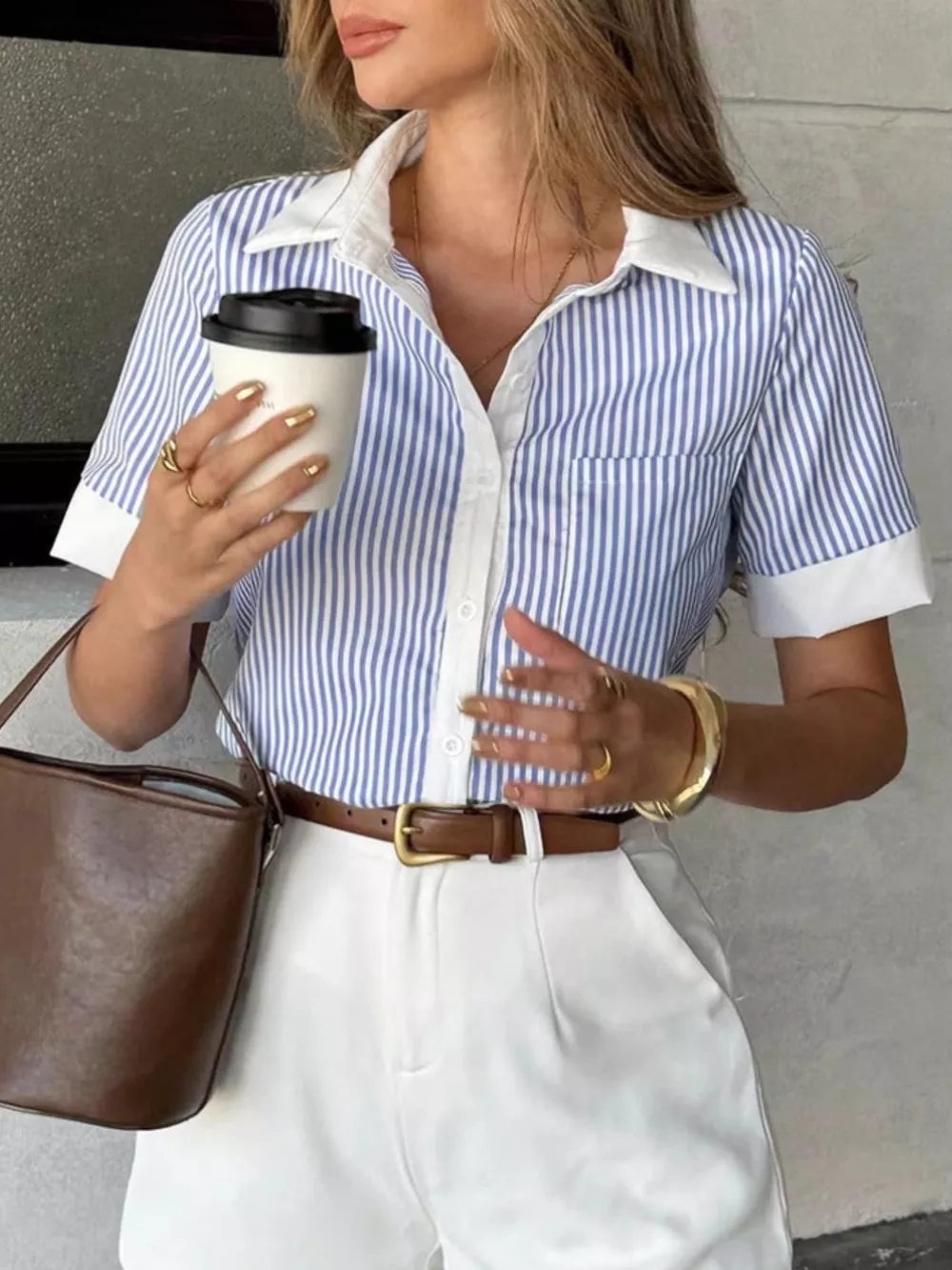 Striped Button-Down Short Sleeve Shirt, image 2