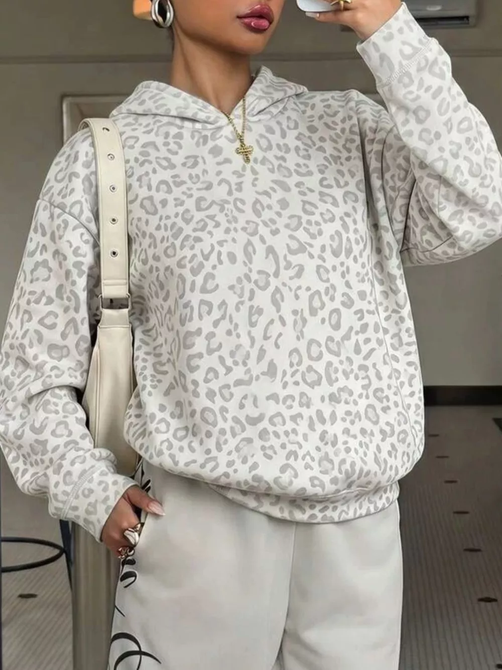 Leopard Dropped Shoulder Hoodie, image 6