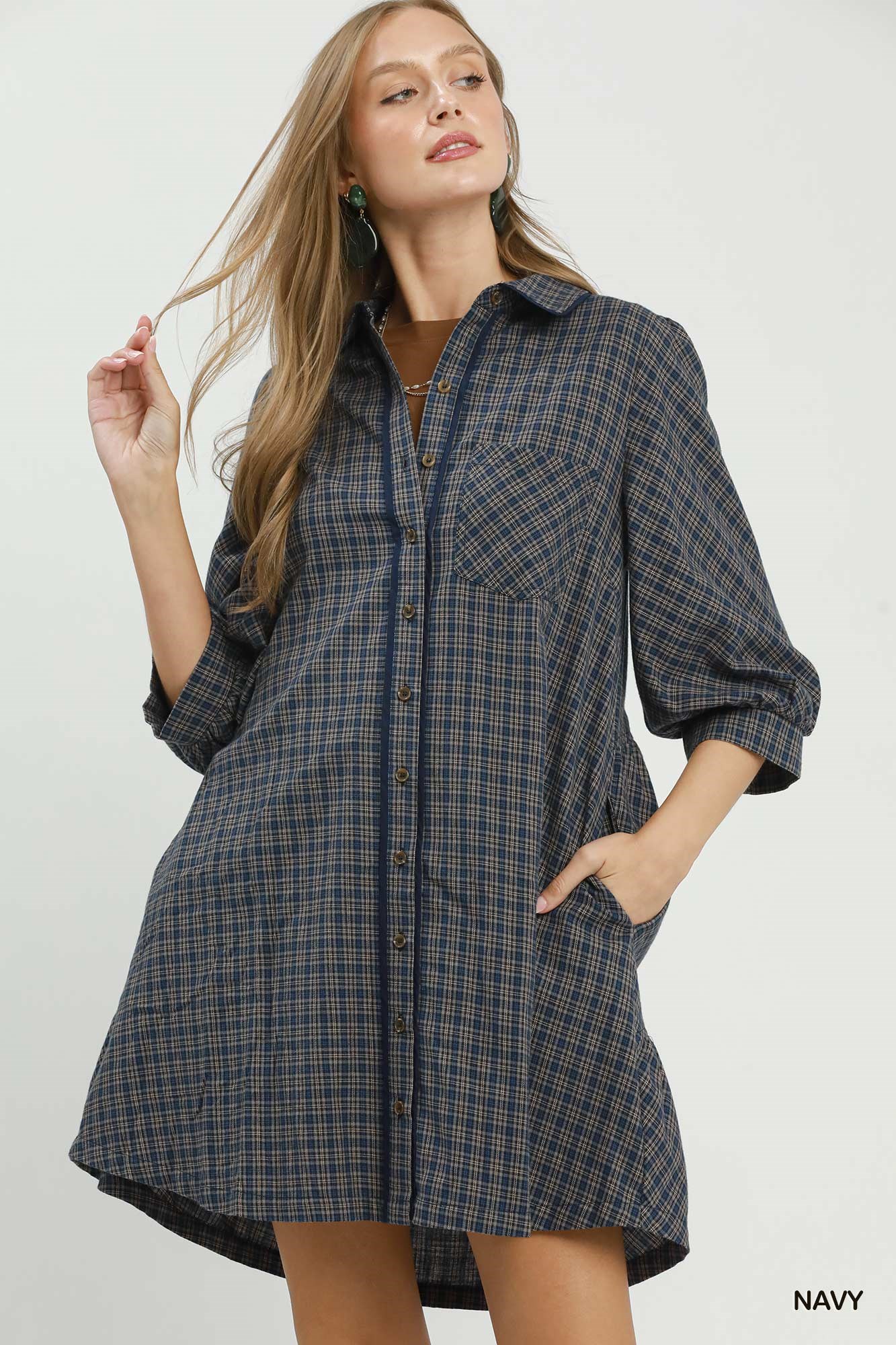 Plaid Button Down Oversized Shirt Dress