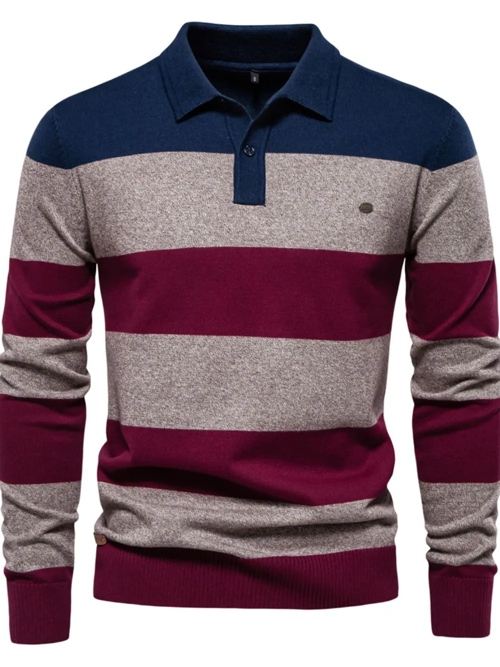 Men's Striped Long Sleeve Knit Polo, image 6