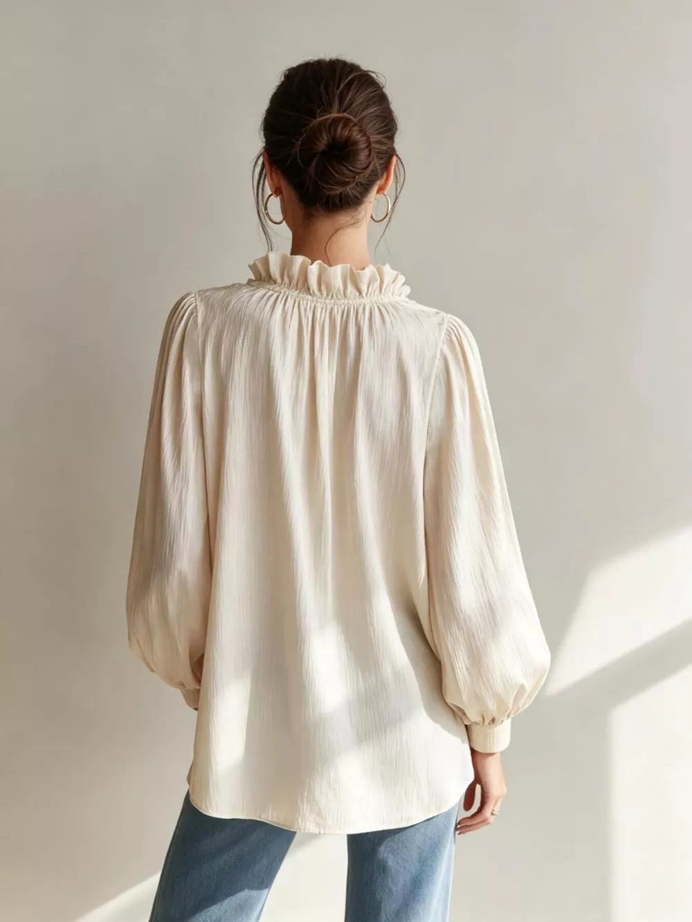 Frill Notched Long Sleeve Blouse, image 5