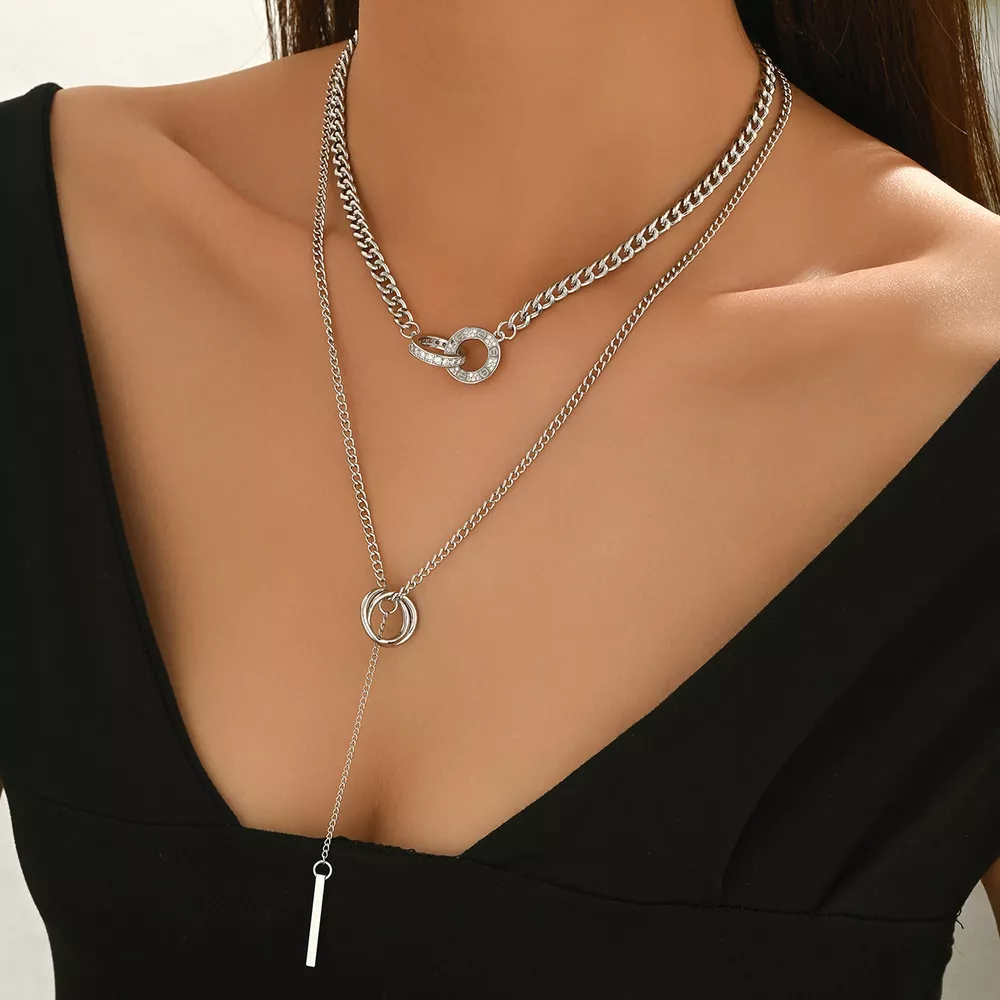 Double Layered Chain Y-Shaped Pendant Necklace, image 7