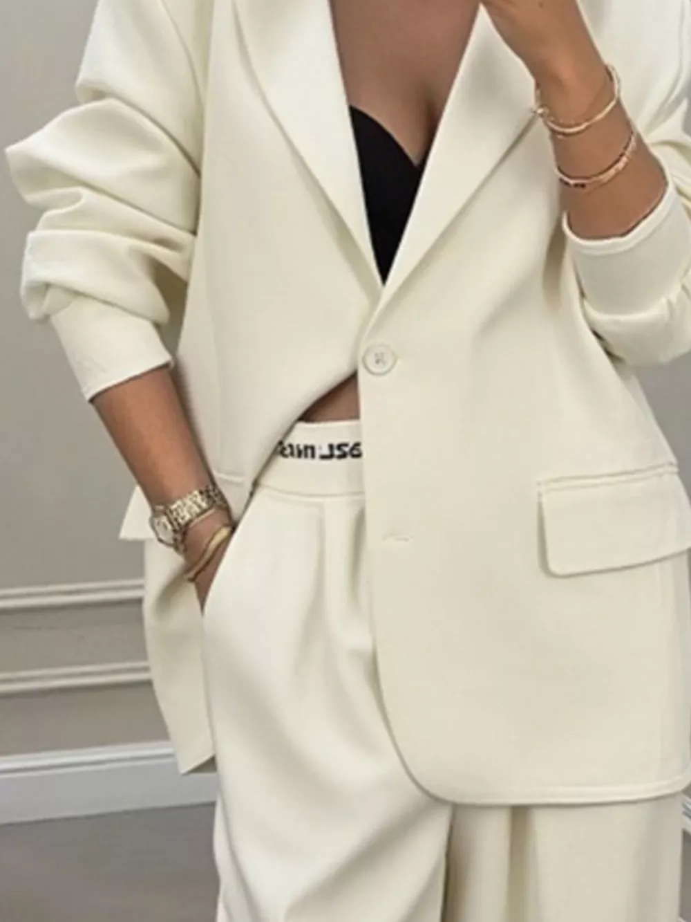 Full Size One Button Blazer and Wide-Leg Pants Set Plus Size, image 6