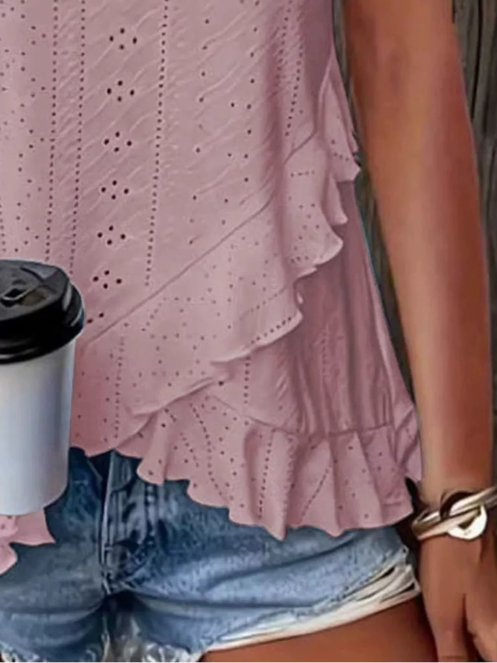 V-Neck Eyelet Ruffled Tank Top, image 6