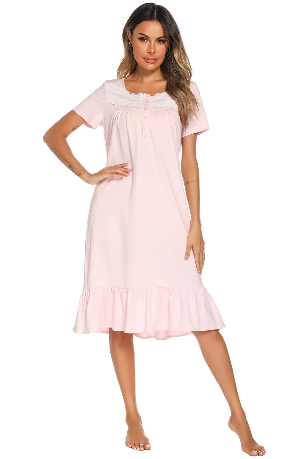 Lace Detail Square Neck Lounge Dress, image 6