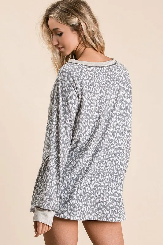 Leopard Round Neck Long Sleeve T-Shirt, image 6