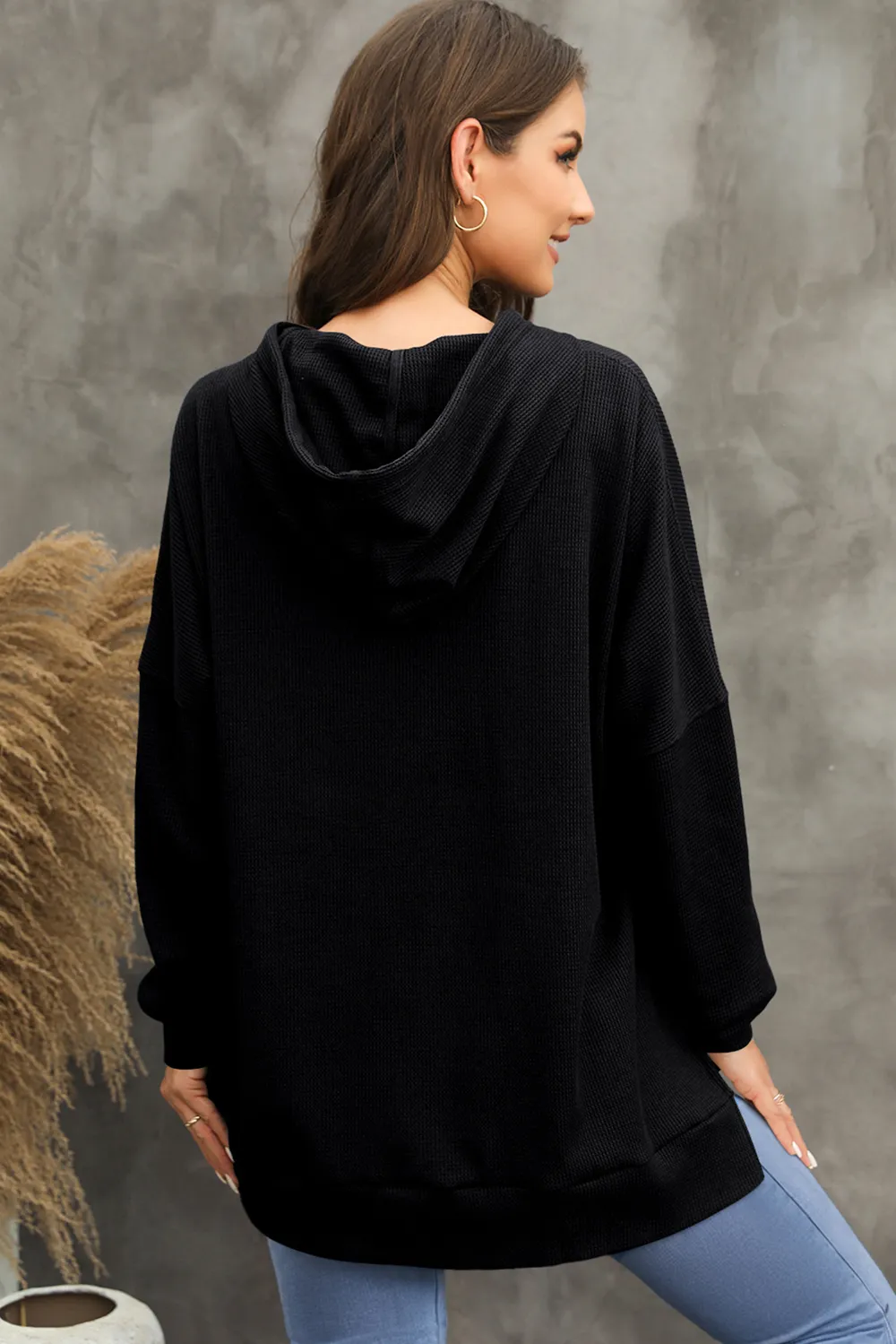 Waffle-Knit Long Sleeve Hoodie, image 6