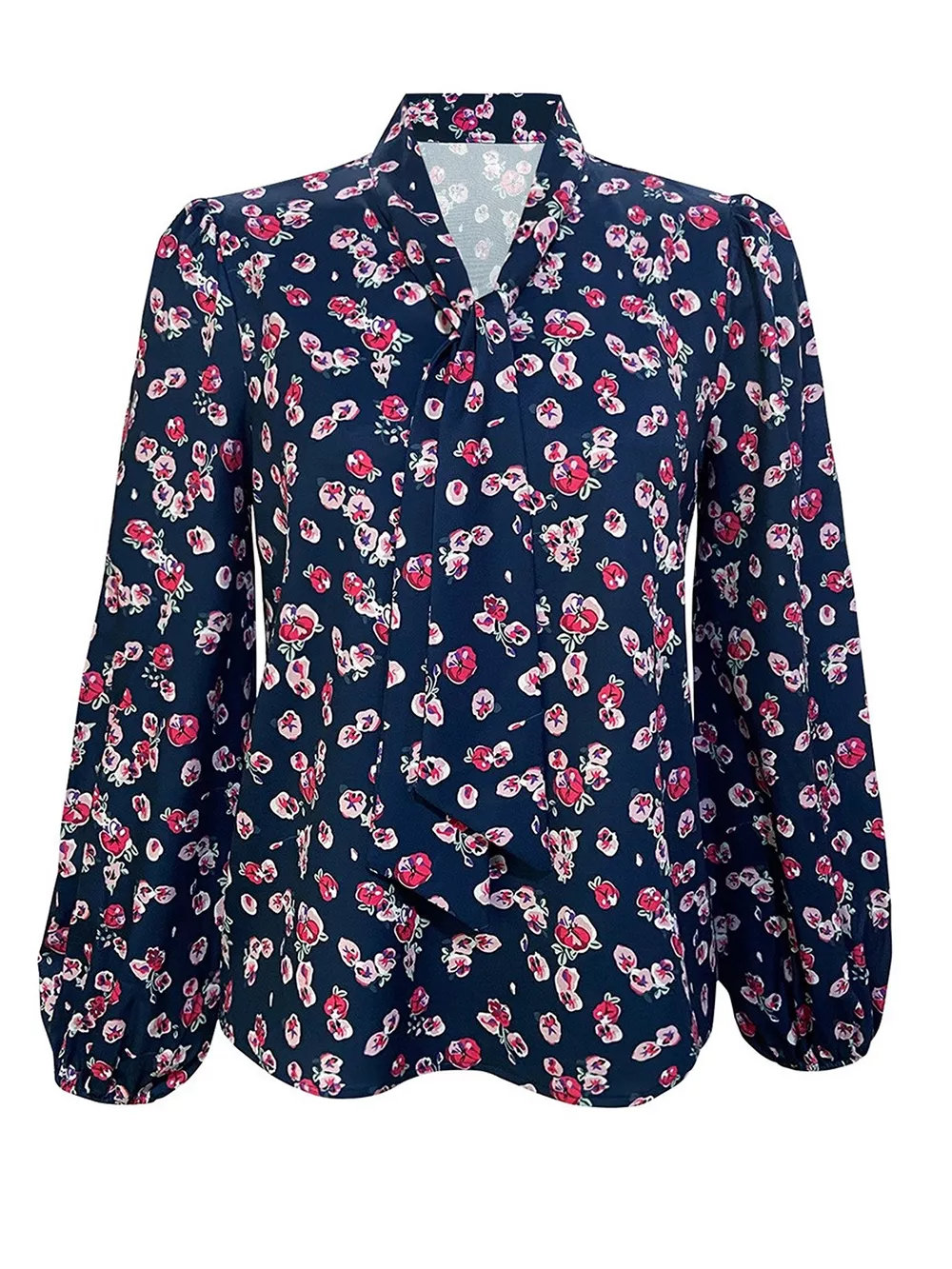 Printed Bow-Tie Neck Long Sleeve Blouse, image 15