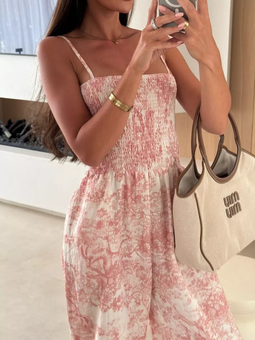 Printed Smocked Wide Leg Jumpsuit, image 9