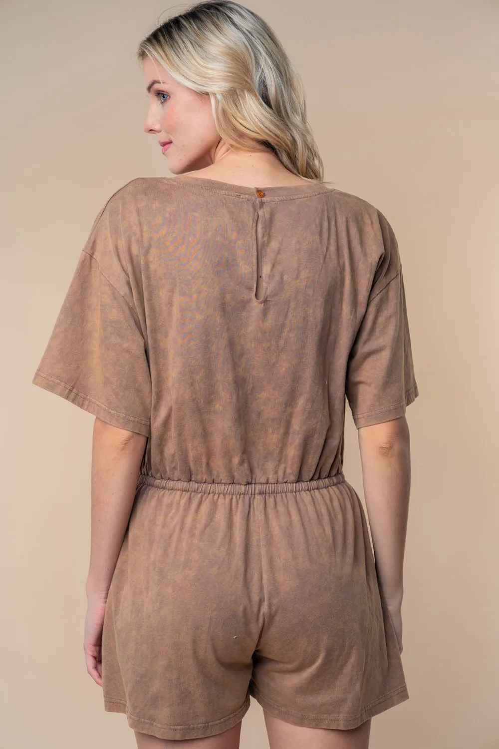 Full Size Short Sleeve Drawstring Romper, image 3
