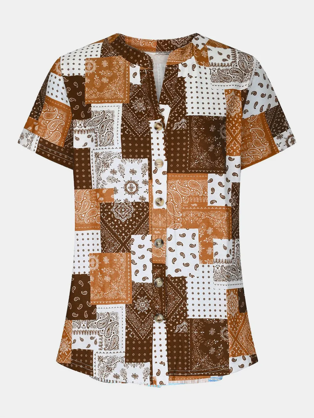 Printed Notched Short Sleeve Blouse, image 12