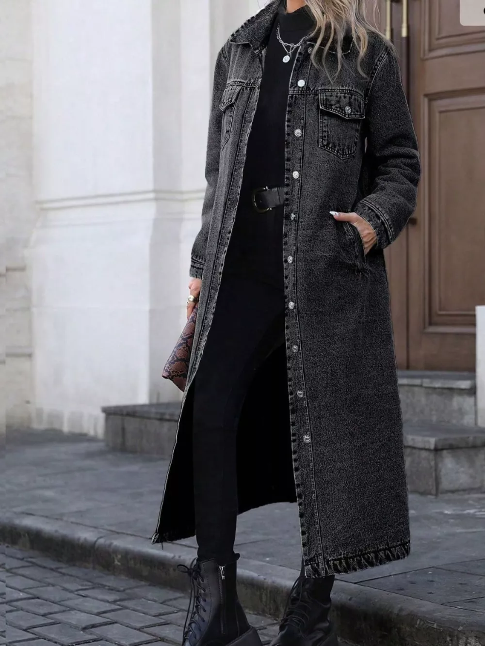Longline Button-Front Denim Jacket, image 11