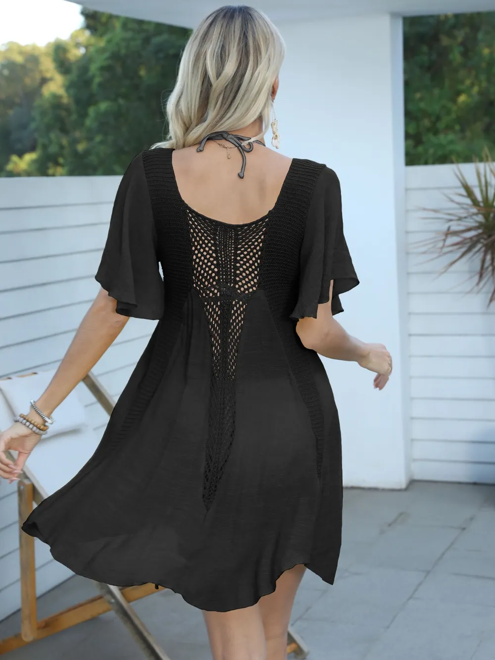 Openwork Flutter Sleeve Cover-Up Dress, image 11