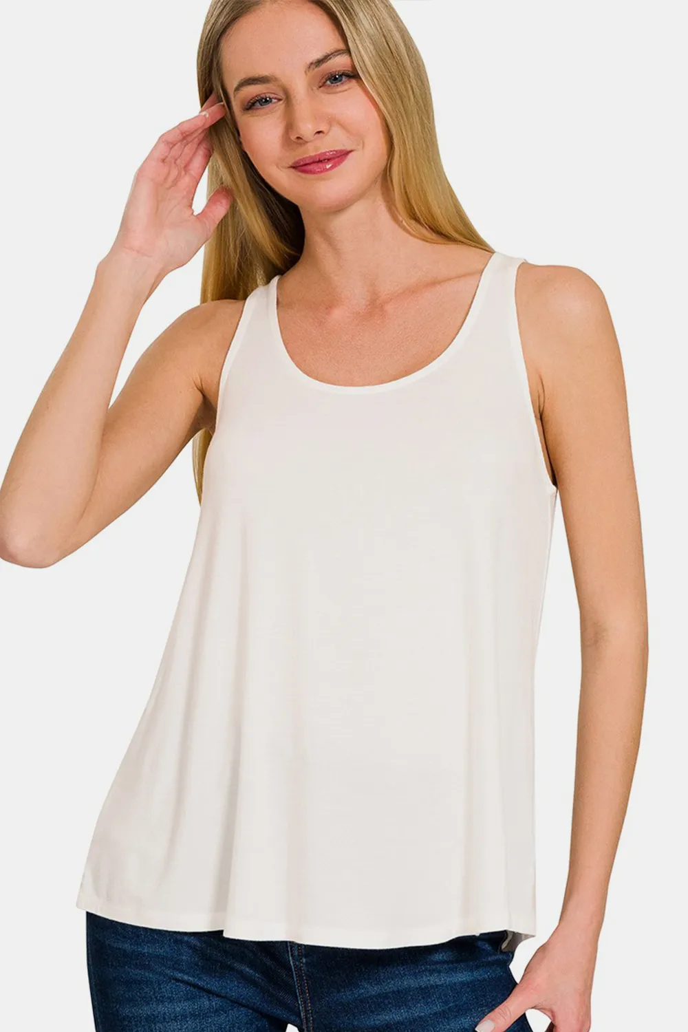 Round Neck Flowy Hem Tank, image 3