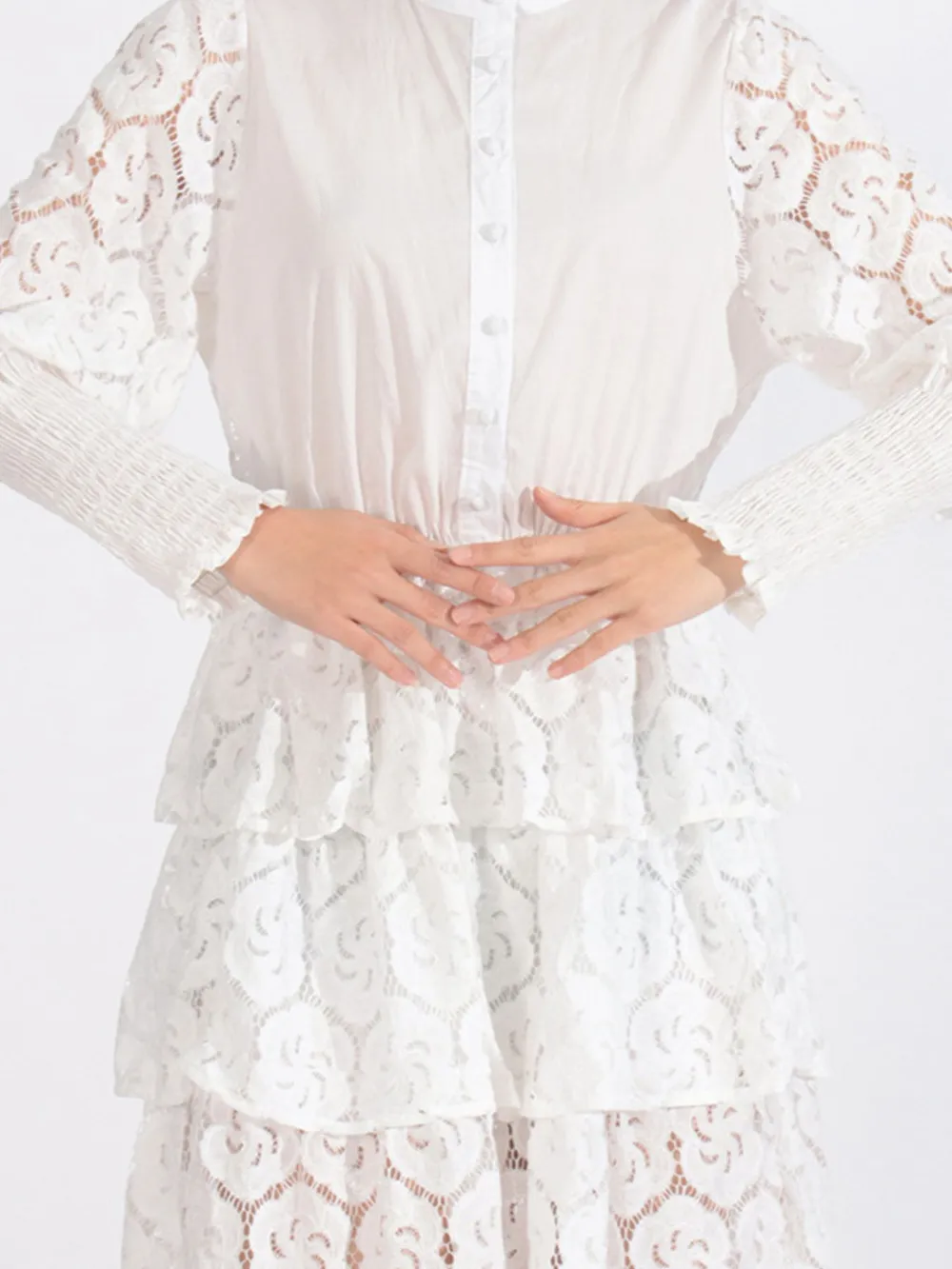 Full Size Lace Layered Long Sleeve Dress Plus Size, image 4