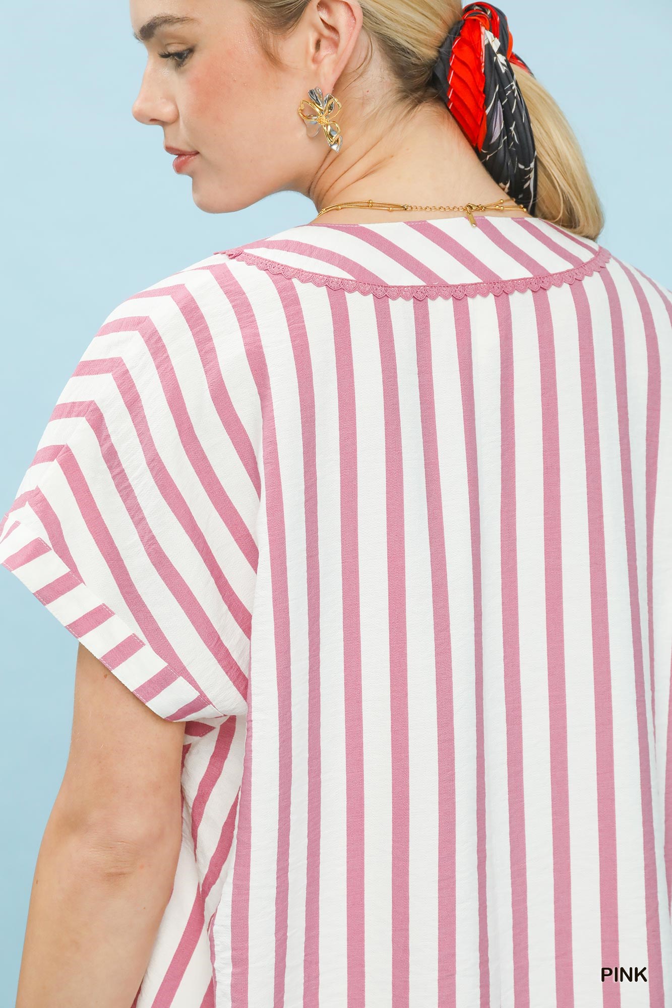 Mixed Stripe Split Neck Oversized Blouse, image 5