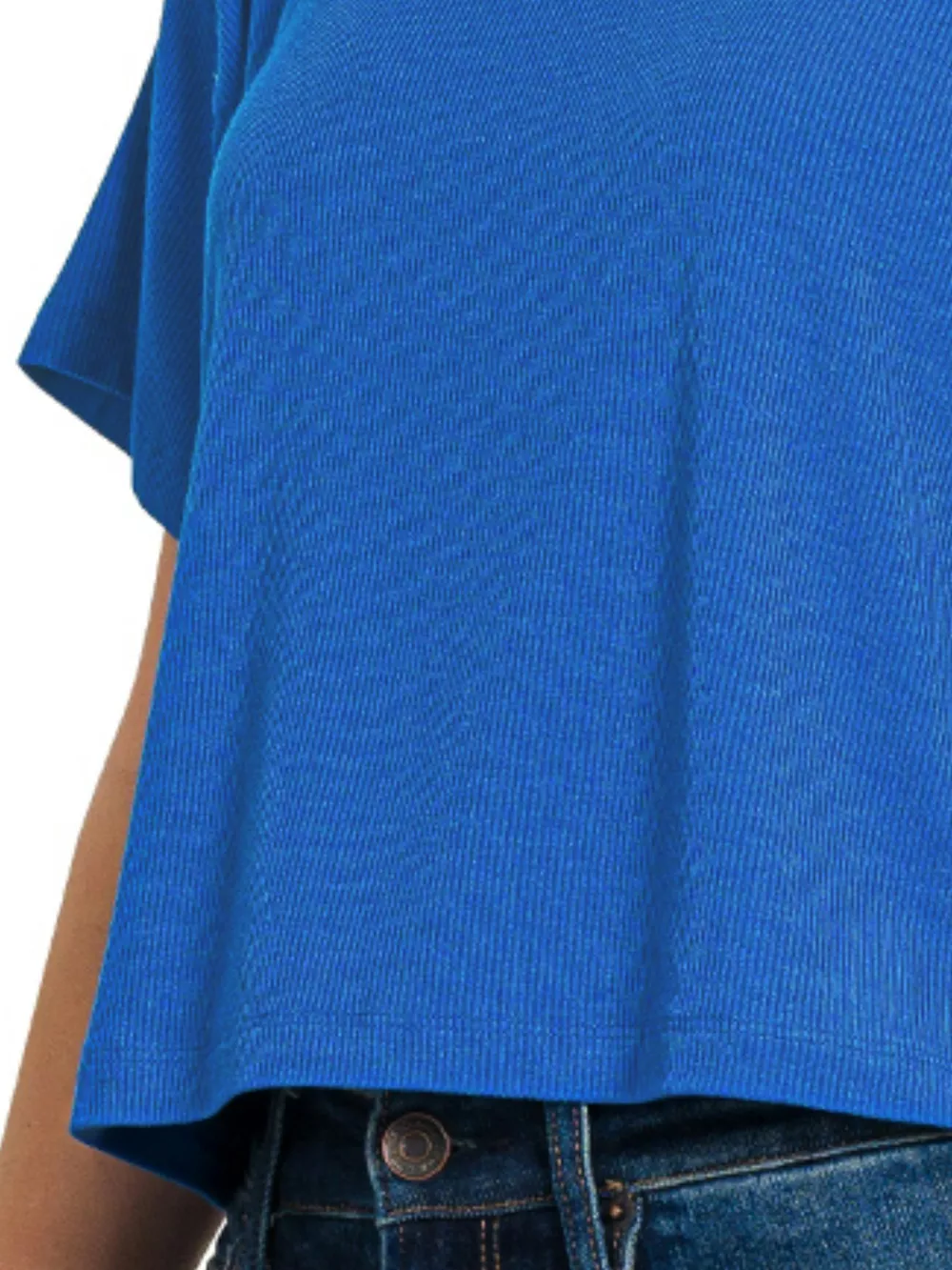 Ribbed Round-Neck Crop T-Shirt, image 3
