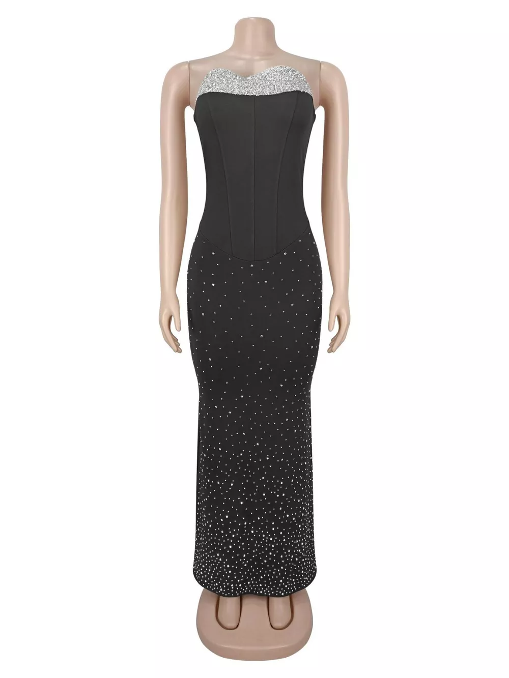 Rhinestone Slit Back Tube Maxi Dress, image 7