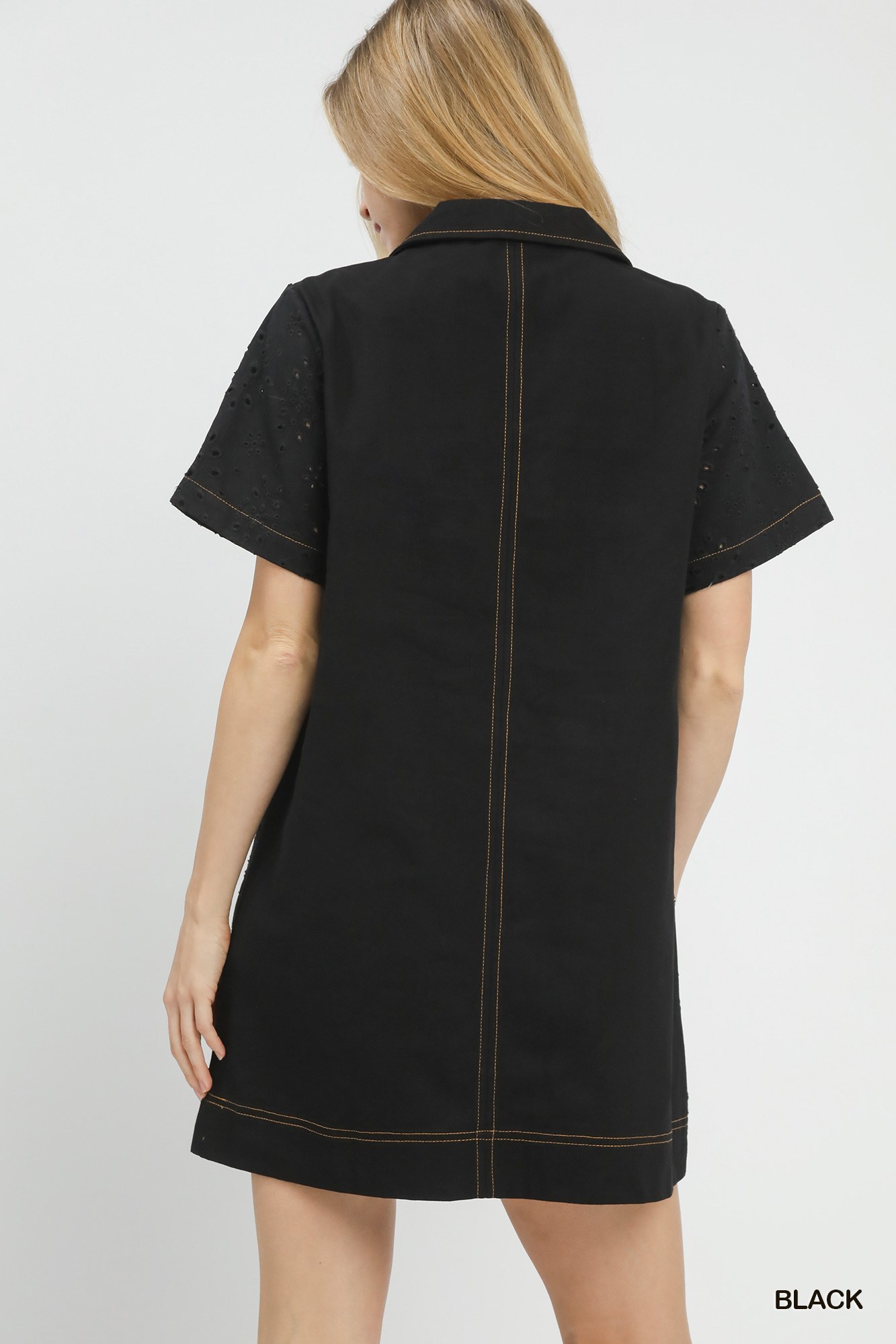 Eyelet Short Sleeve Shift Dress with Pocket, image 4