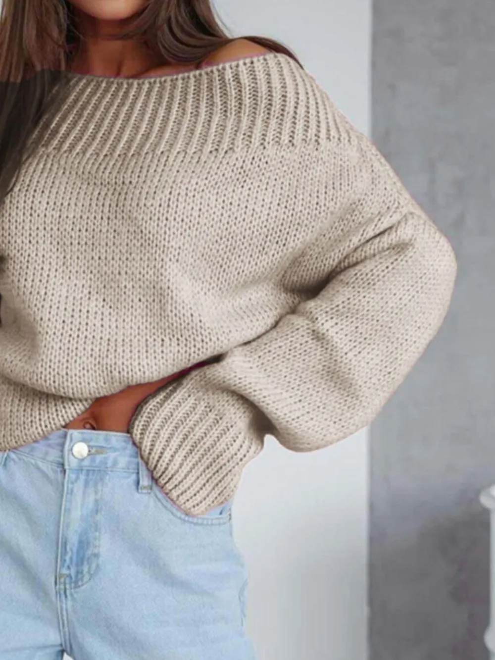 Boat Neck Drop Shoulder Sweater, image 5