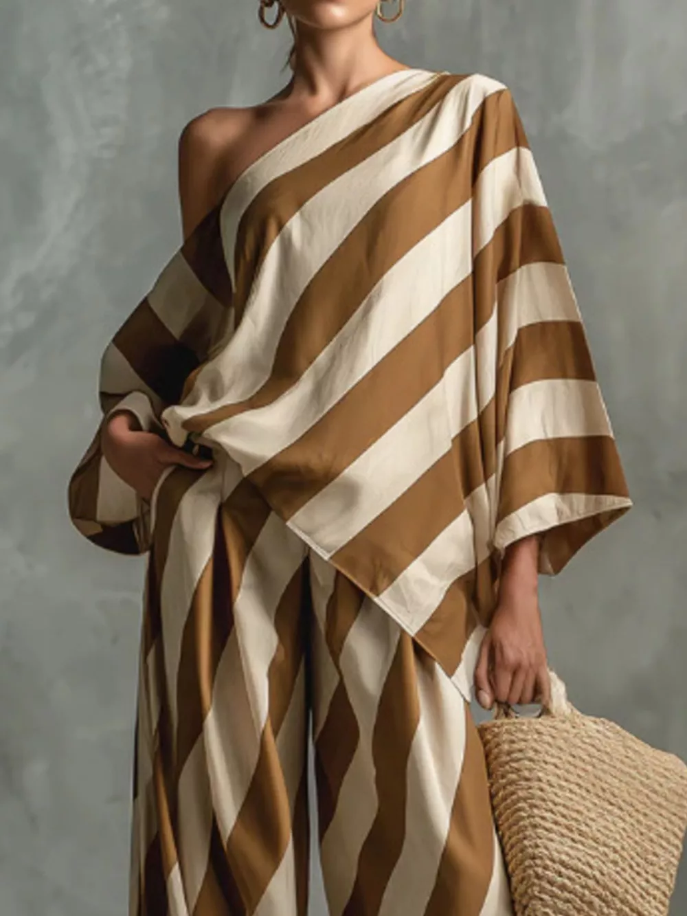 Full Size One-Shoulder Striped Top and Wide-Leg Pants Set Plus Size, image 4