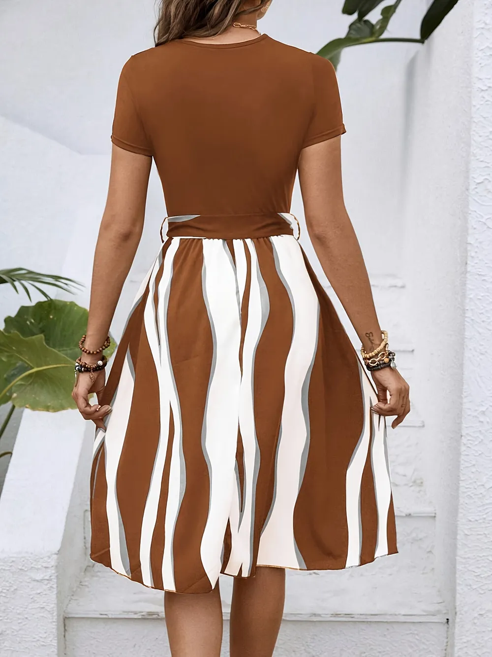 Striped Short Sleeve Tie Waist Dress, image 17