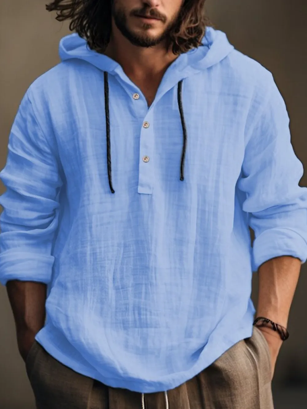 Men's Full Size Half Button Long Sleeve Hoodie, image 5