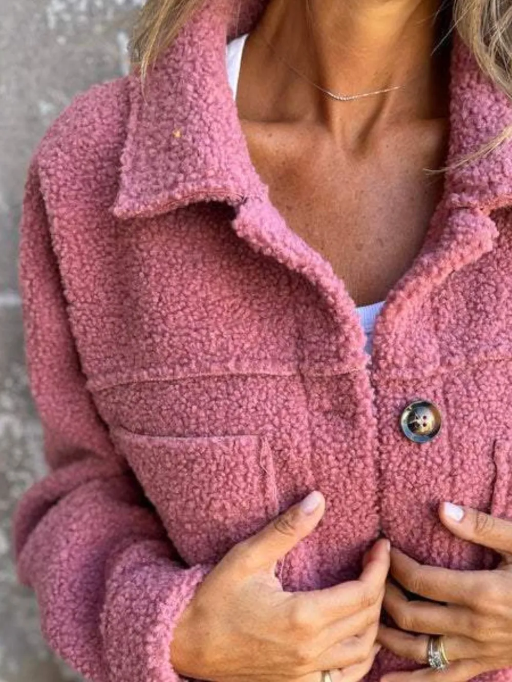 Full Size Fuzzy Button Up Drop Shoulder Jacket, image 9