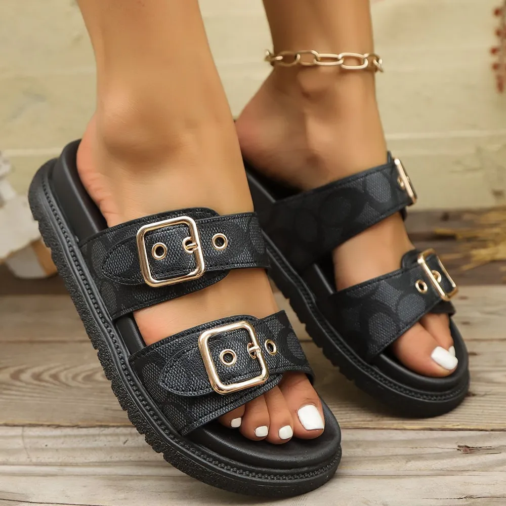 Open Toe Double Buckle Sandals, image 6