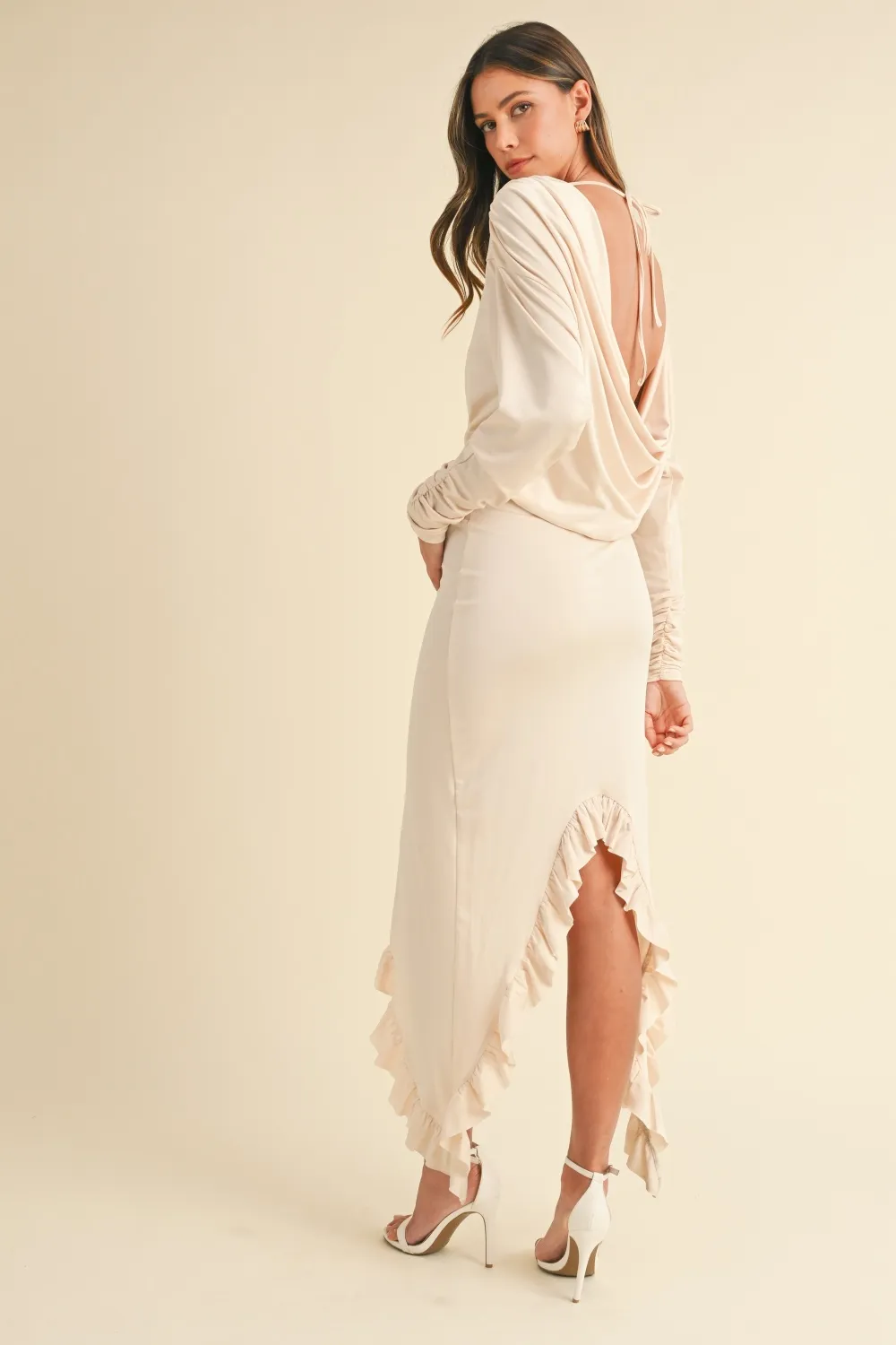 Backless Asymmetric Ruffle Hem Dress, image 5